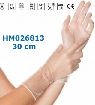 Vinyl Handschuh IDEAL LONG, L (puderfrei, Länge 30 cm,  weiß)